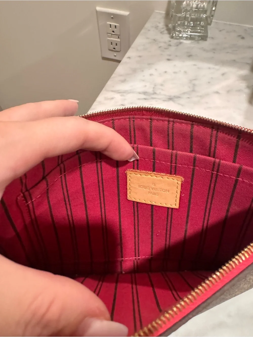 Louis Vuitton Brown Monogram Clutch with Pink Trim